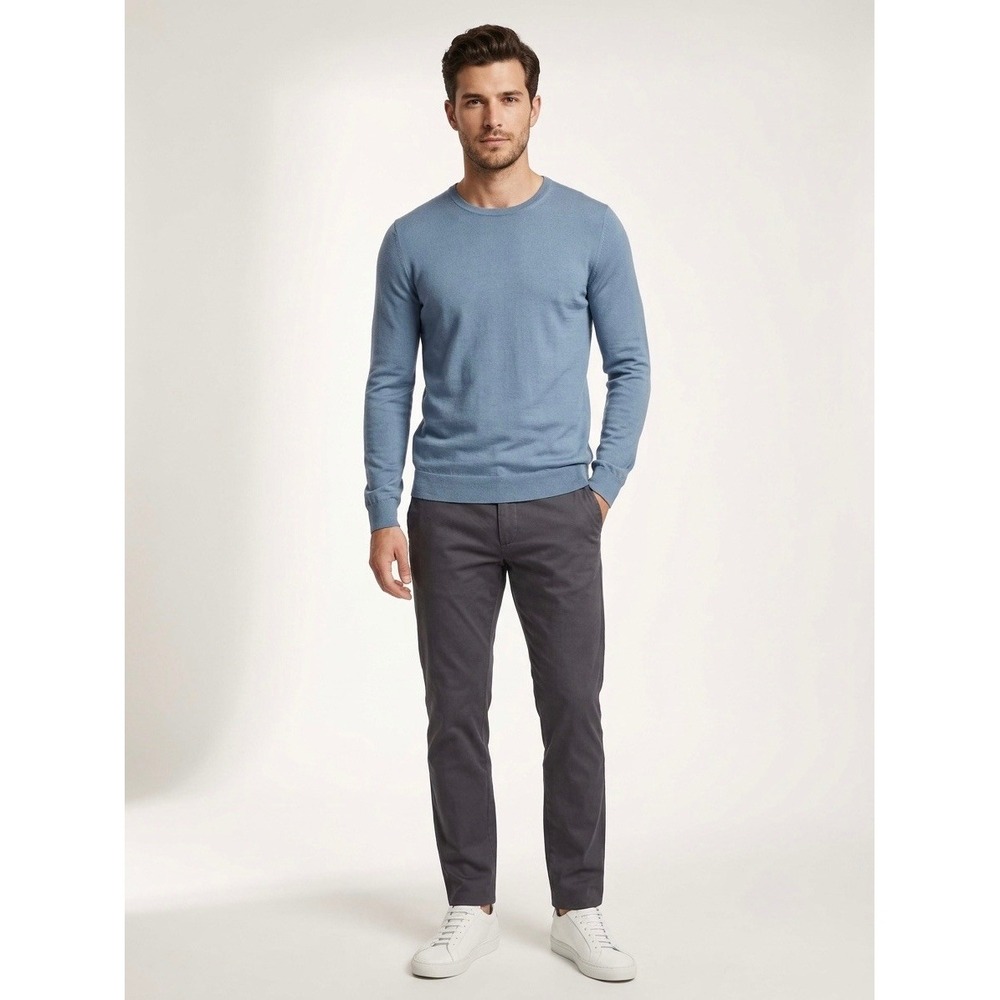 Hugo Boss Mens Leno-P Blue Virgin Wool Crew Neck Sweater 50468239 Size Small